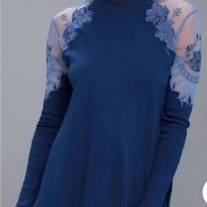Free People Blue Lace Detail Top